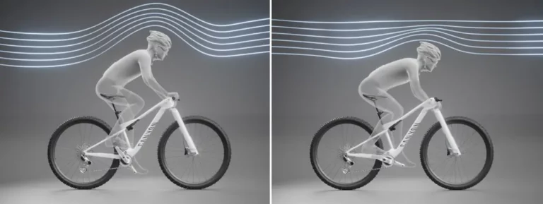 Figurant ukazuje spôsob uchopenia na bicykli pre lepšiu aerodynamiku