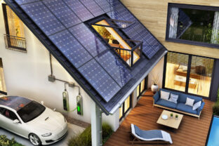 Electric car and modern house