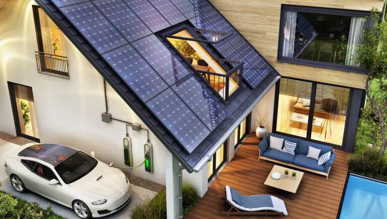 Electric car and modern house