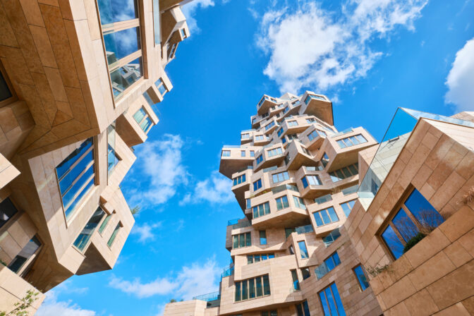 Iconic residential towers known as The Valley at Amsterdam Zuidas district, designed by MVRDV