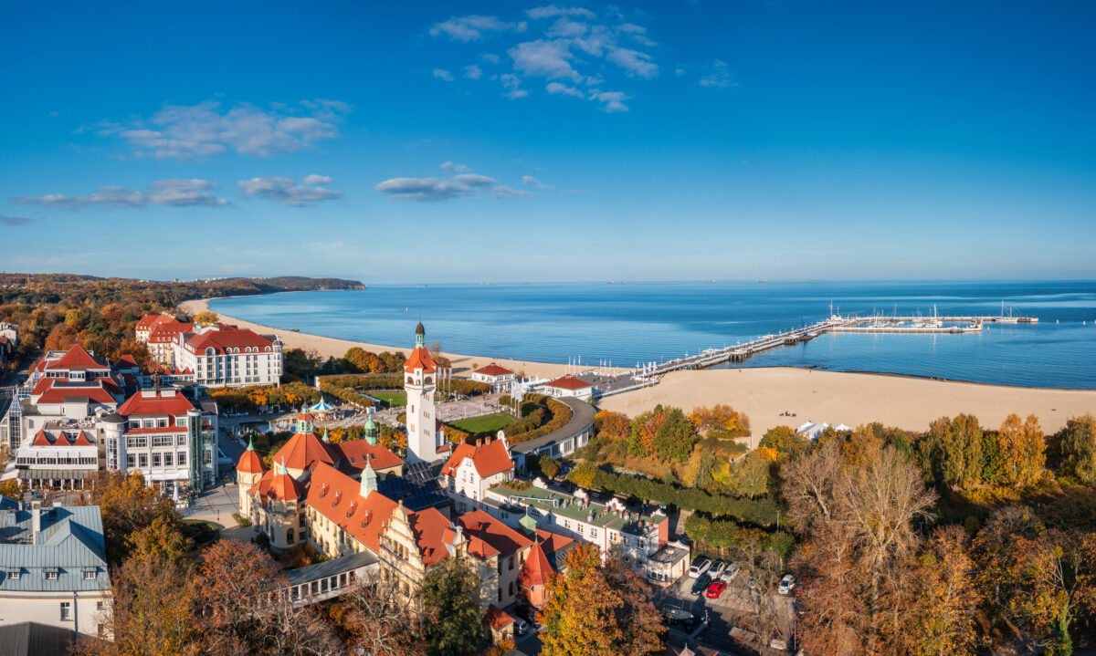 Panorama of Sopot city by the Baltic Sea at autumn, Poland
