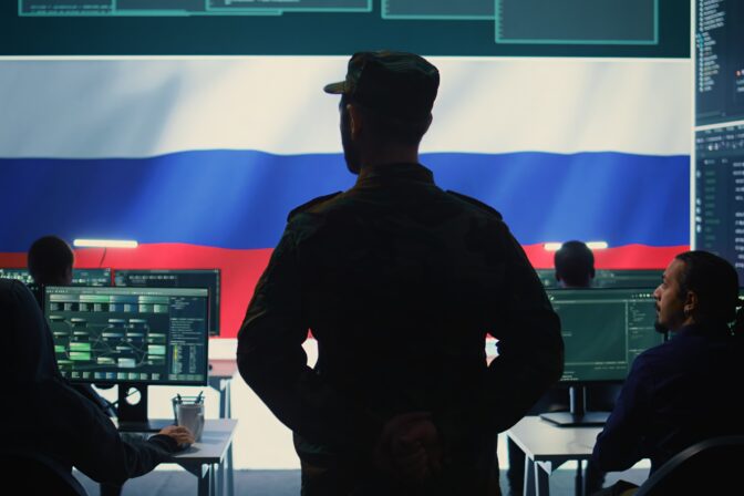Russian military personnel in high tech government office