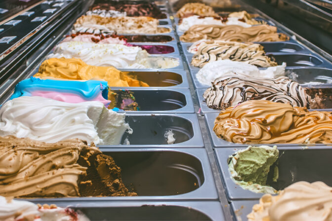 Assorted Ice Cream Flavors Display in Gelato Shop