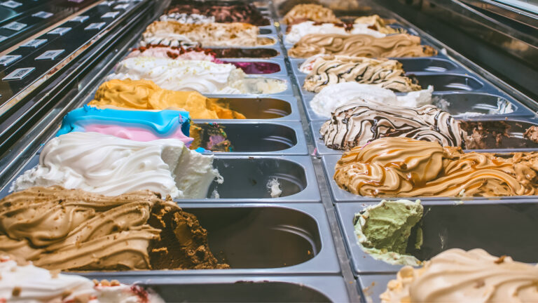 Assorted Ice Cream Flavors Display in Gelato Shop