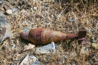 Unexploded projectile in the field