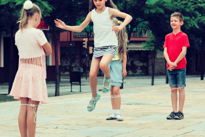 Children with chinese jumping rope