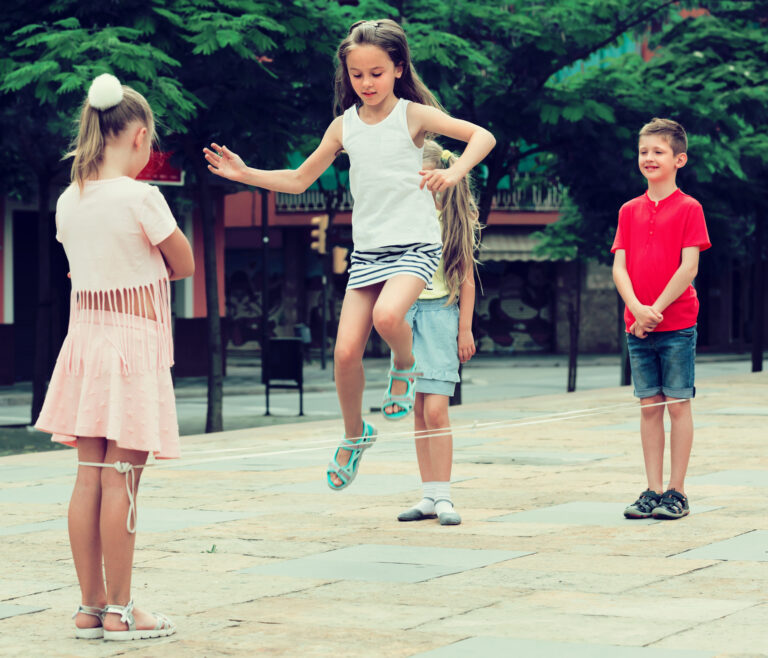Children with chinese jumping rope