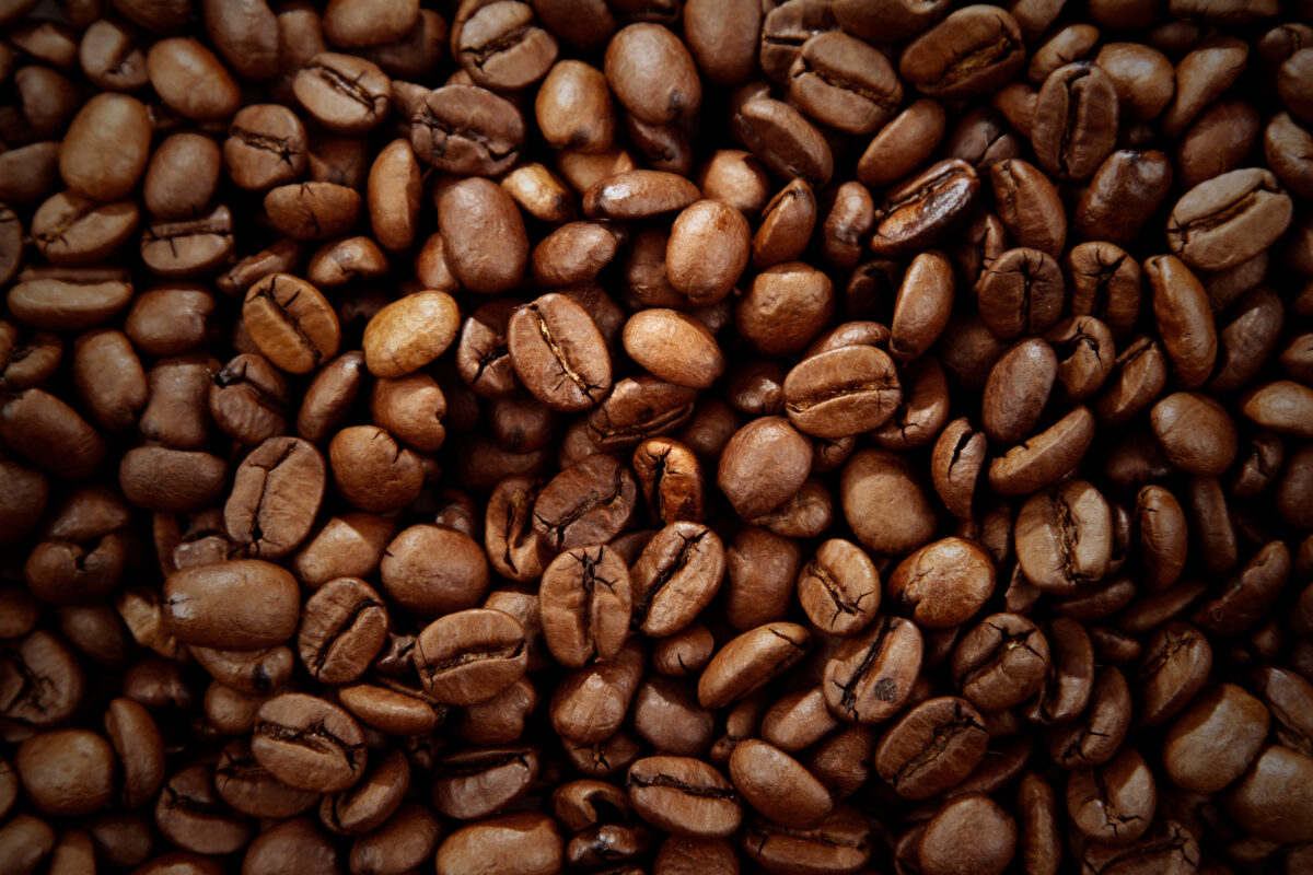 Close up of roasted coffee beans background