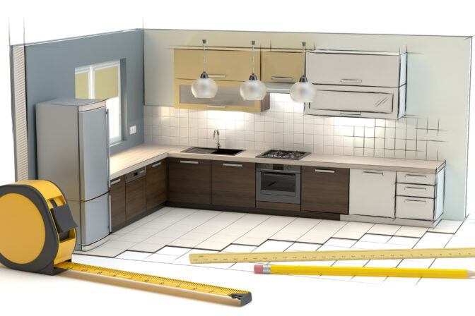 Project of the kitchen, 3D illustration