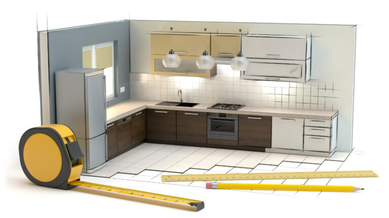Project of the kitchen, 3D illustration
