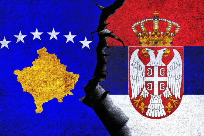 Kosovo and Serbia flags together. Serbia and Kosovo relations