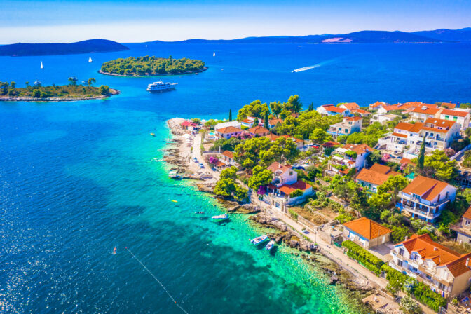 Aerial View of the Mediterranean Landscape in Maslinica, Solta Island
