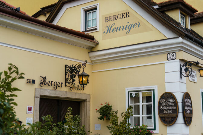 Zum Berger Heurigenschank wine bar and restaurant exterior in Grinzing, Vienna, Austria