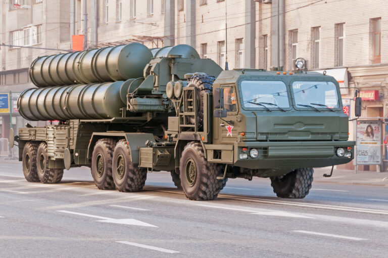 S 400 Triumf anti aircraft weapon system moves on Victory Day parade
