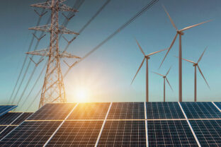 OZE, elektrické vedenie, solárne panely, veterná energia