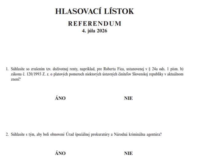 Hlasovací lístok - referendum 2026