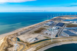 Letecký záber lokality Maasvlakte a vizualizácia projektu