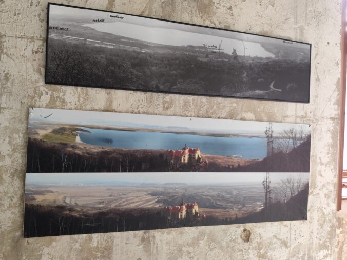 Fotografie zaniknutých dedín pod zámkom Jezeří, ktoré ustúpili povrchovej ťažbe hnedého uhlia