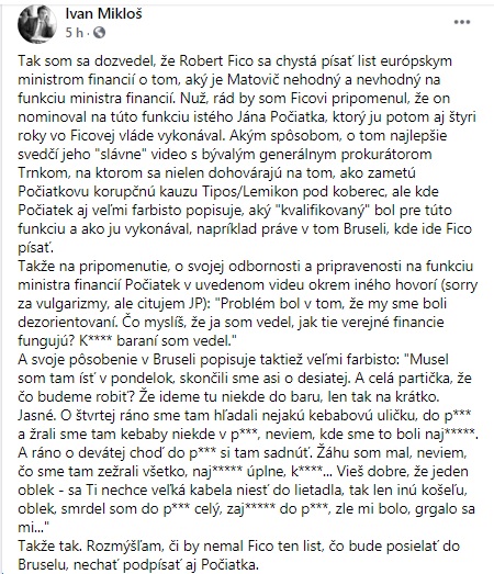 Ivan Mikloš, status