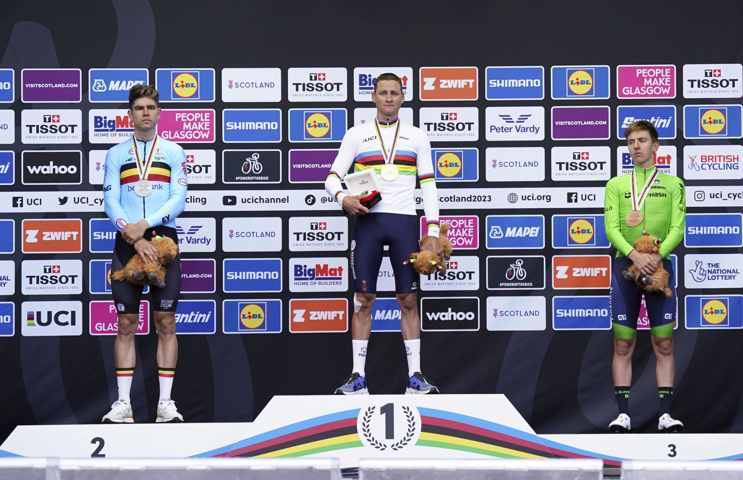 Wout van Aert, Mathieu van der Poel, Tadej Pogačar, MS v cyklistike 2023