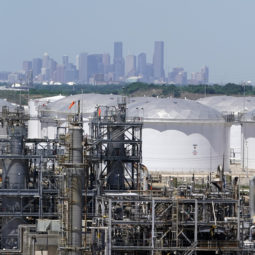 EU Climate Methane FILE - In this Thursday, April 30, 2020, photo storage tanks at a refinery along the Houston Ship Channel are seen with downtown Houston, USA, in the background. The International Energy Agency said Wednesday that emissions of planet warming methane from oil, gas and coal production are significantly higher than governments claims. The countries with the highest emissions are China, Russia, the United States, Iran and India, the IEA said. Emissions