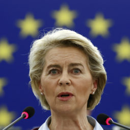 FILE - European Commission President Ursula Van Der Leyen speaks during the presentation of the Slovenian Presidency during a plenary session at the European Parliament in Strasbourg, eastern France, Tuesday, July 6, 2021. Italy’s European Union partners are signaling discomfort and vigilance after one of the bloc’s founding members swung far to the political right, raising troubling questions about whether Rome will maintain its commitments to EU principles, laws and ambitions. The French prime minister on Monday, Sept. 26, 2022 said that France, along with EU officials, would be watching closely to ensure that basic human rights rights along with access to abortion, are guaranteed in Italy after Giorgia Meloni’s neo-fascist Brother’s of Italy Party topped the vote count in Sunday’s parliamentary election