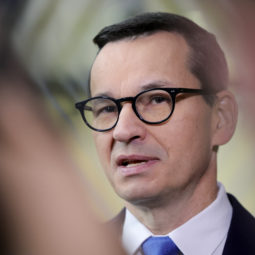 FILE - Poland's Prime Minister Mateusz Morawiecki speaks with the media as he arrives for an EU summit in Brussels on Oct. 21, 2022. Morawiecki said late Friday, Oct. 28, 2022 that Poland's nuclear energy project will use the "reliable, safe technology" of Westinghouse Electric Company, saying a strong Poland-U.S. alliance "guarantees the success of our joint initiatives." ()