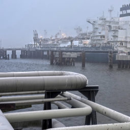 The 'Hoegh Esperanza' Floating Storage and Regasification Unit (FSRU) is anchored during the opening of the LNG (Liquefied Natural Gas) terminal in Wilhelmshaven, Germany
