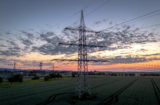 Power poles are pictured in the outskirts of Frankfurt, Germany
