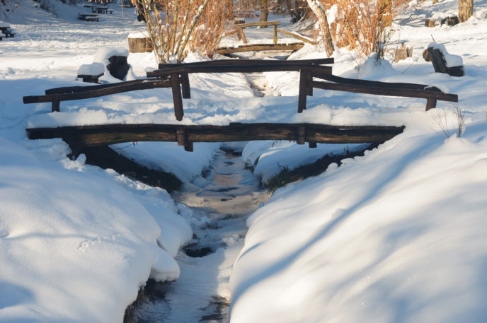 Wooden bridge and brook