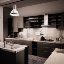 Elegant Dark Kitchens Granite Countertop Glass Tile Backsplash