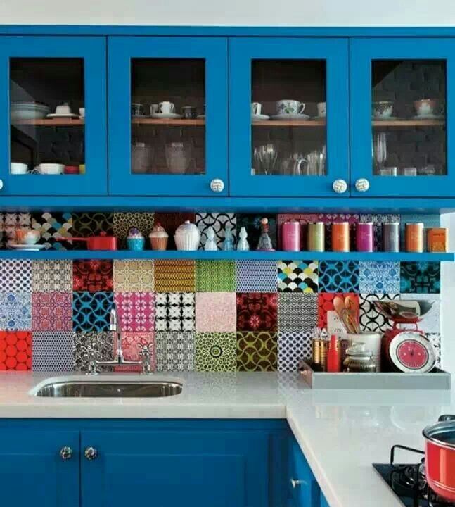 Blue kitchen with patchwork backsplash.jpg