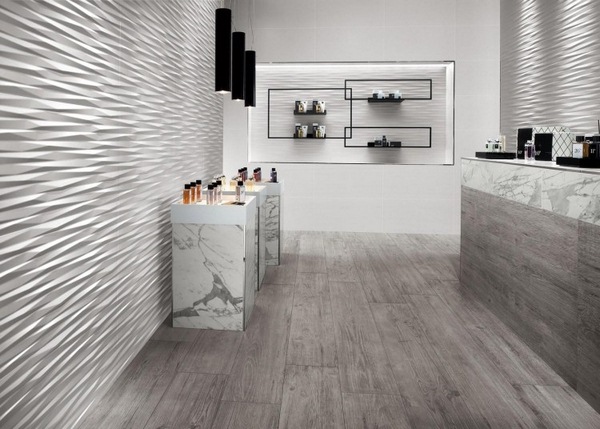 Creative wall design 3d ceramic tiles white dining chairs pendant lamp.jpg