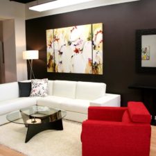 Extraordinary best contemporary living room ideas with abstract painting plus small mirror in gray colors wall decors along with sweet white sofas plus red sin 1.jpg
