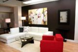 Extraordinary best contemporary living room ideas with abstract painting plus small mirror in gray colors wall decors along with sweet white sofas plus red sin.jpg