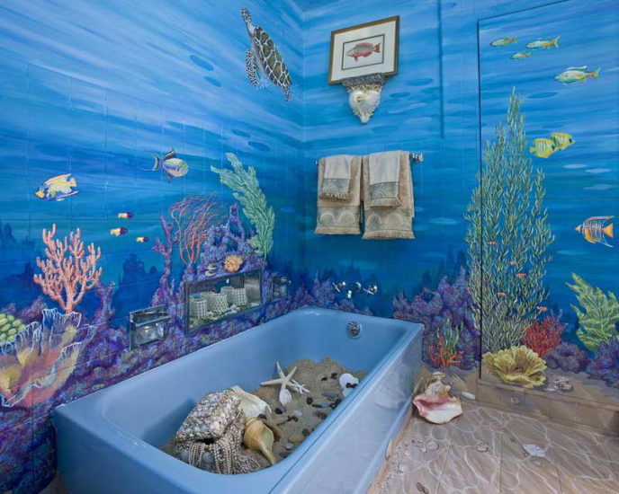 Kids bathroom decorating with wall ceramic picture.jpg