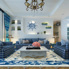 Mediterranean style blue living room ceiling decoration.jpg