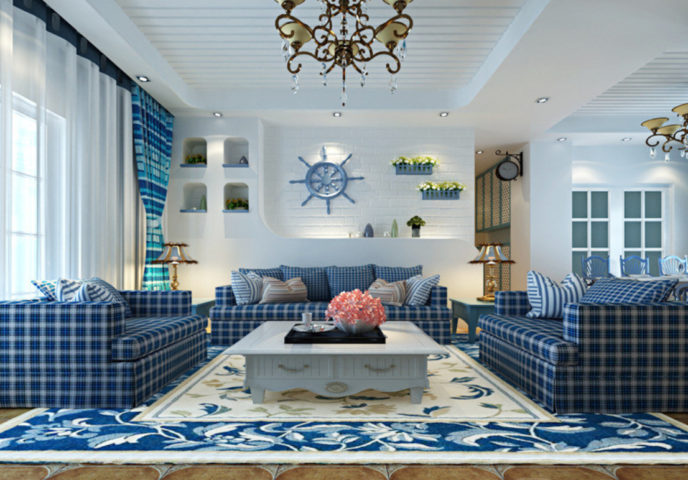 Mediterranean style blue living room ceiling decoration.jpg