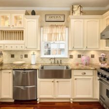 Cottage kitchen with white cabinets microwave cabinet and crown molding i_g is91z4jgor51r51000000000 ccwbw.jpg