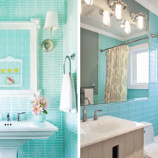 Preview_bathrooms adorable turquoise patterned tiles bathroom design with modern pedestal sink and rectangular bathroom mirror also wall mount pendant lamps stunningly chic turquoise bathroom .jpg