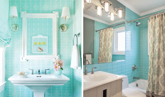 Preview_bathrooms adorable turquoise patterned tiles bathroom design with modern pedestal sink and rectangular bathroom mirror also wall mount pendant lamps stunningly chic turquoise bathroom .jpg