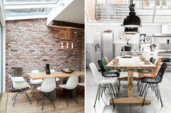 Post_industrial dining room ideas home decorating with brick tiles wall centerpieces for dining room dining rooms with iron legs chairs dining rooms with wooden floor dining room table from reclaimed wood.jpg