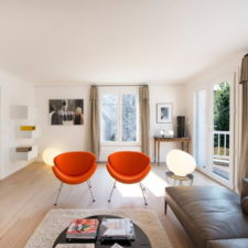 Post_an exciting hall design with fancy orange chairs and pretty white table decor with modern grey leather sofa and white floating shelf and cream fur rug.jpg