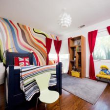 Post_extraordinary colorful wallpapper themes bedroom design featuring interesting white pendant lighting and dark espresso mahogany wood bed frame with redcliffe headboard shapes plus white acrylic chair 2.jpg