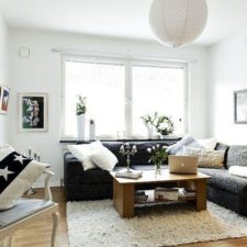 Post_charming living room ideas highlighting dim grey microfiber corner sofa and brown finish wooden coffee table on area square beige rugs.jpg