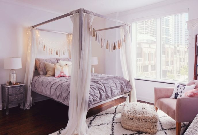 Post_lilac gray serenity grey rose quartz pantone 2016 color trend pastel pink rose lavender bohemian bedroom 4 post bed curtains feather decor bohemian condo girly feminine bedroom shop room ideas 1.jpg