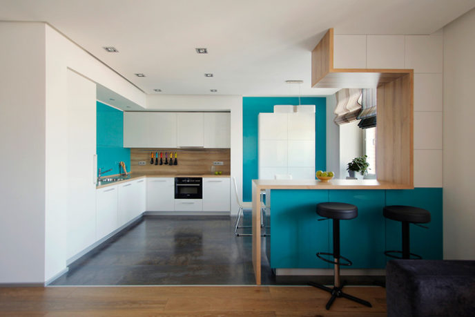 Post_apartment minimalist apartment kitchen with blue and white color scheme and marble floor and black bar stools by zeworkroom minimalist moscow apartment interior apartment.jpg