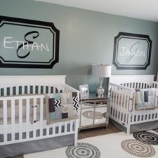 Post_cool modern twin baby room design idea white wooden twin elegant crib brown laminated flooring white round pattern rug area soft green wall paint white ceiling paint modern twin baby rooms nursery ro 936x.jpg