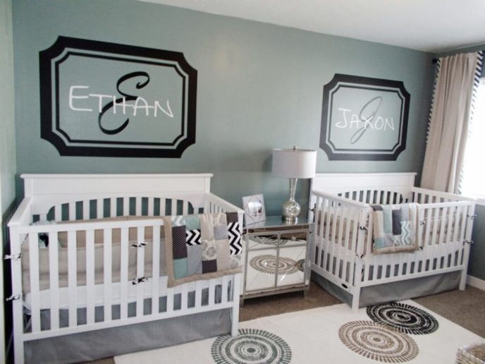 Post_cool modern twin baby room design idea white wooden twin elegant crib brown laminated flooring white round pattern rug area soft green wall paint white ceiling paint modern twin baby rooms nursery ro 936x.jpg