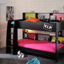 Post_dream girls bedrooms concept design black wooden bunk bed twin mattress pink sheet light blue bedding side shelves brick wall paper dark flooring dream bedrooms for girls bedroom sweet dream bedrooms.jpg